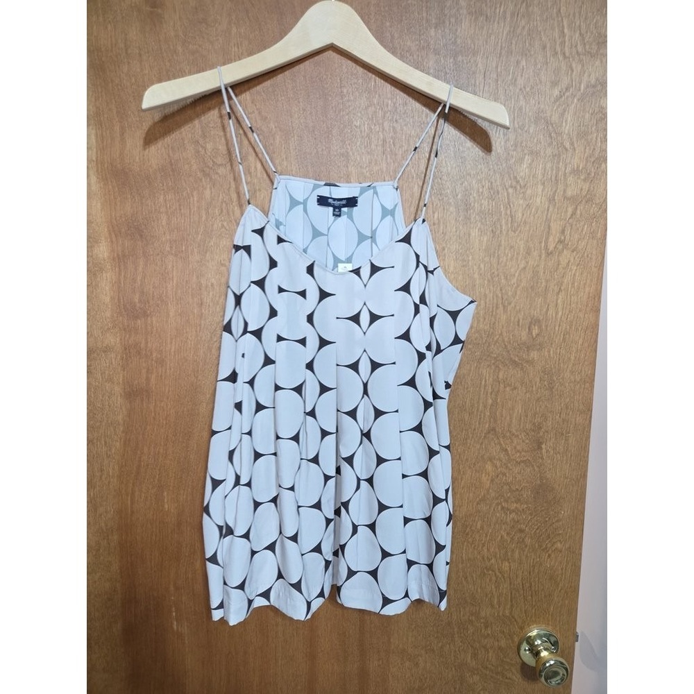 Madewell Geometric Circle Print Camisole Tank Top Women 10 White Black Silk Feel